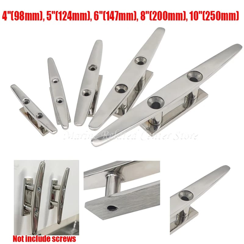 Low Flat Cleat 4' 5' 6' 8' 10' 316 Stainless Steel 2 Hole Hardware Boat Cleats for Marine Boat Deck Rope Tie Yacht Accessories