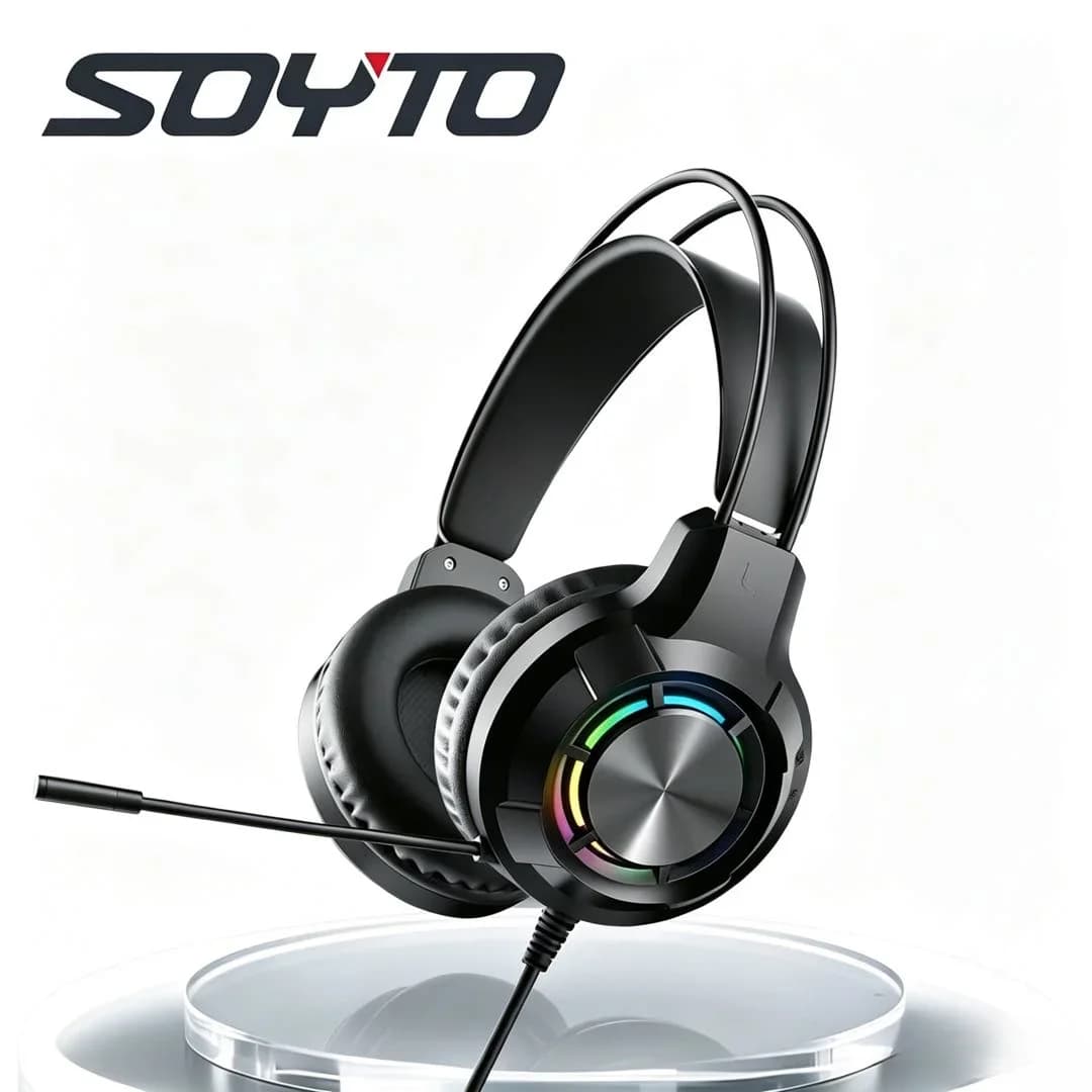 SOYTO Professional Gaming Headphones with RGB LED Light, Cablate, Over-Ear, with Microphone, Noise Cancellation, Low Backgrounds, Universal for PC and PUBG