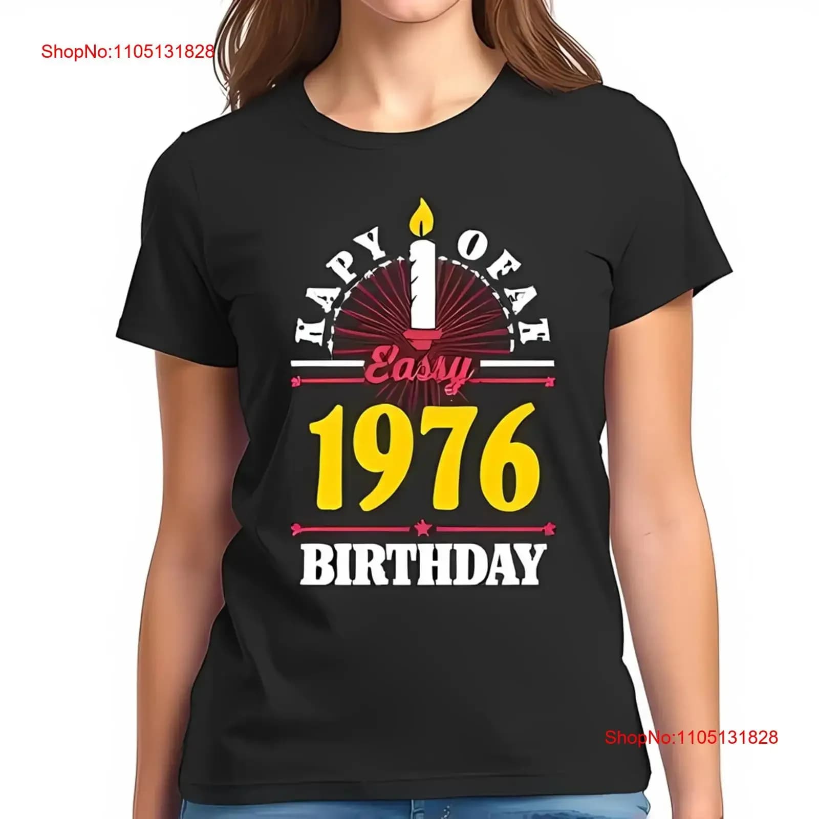Maglietta vintage di compleanno del 1976 per donna Design a candela di classe Tutto in cotone vintage lavato Leggermente Top per grafica da indossare tutti i giorni