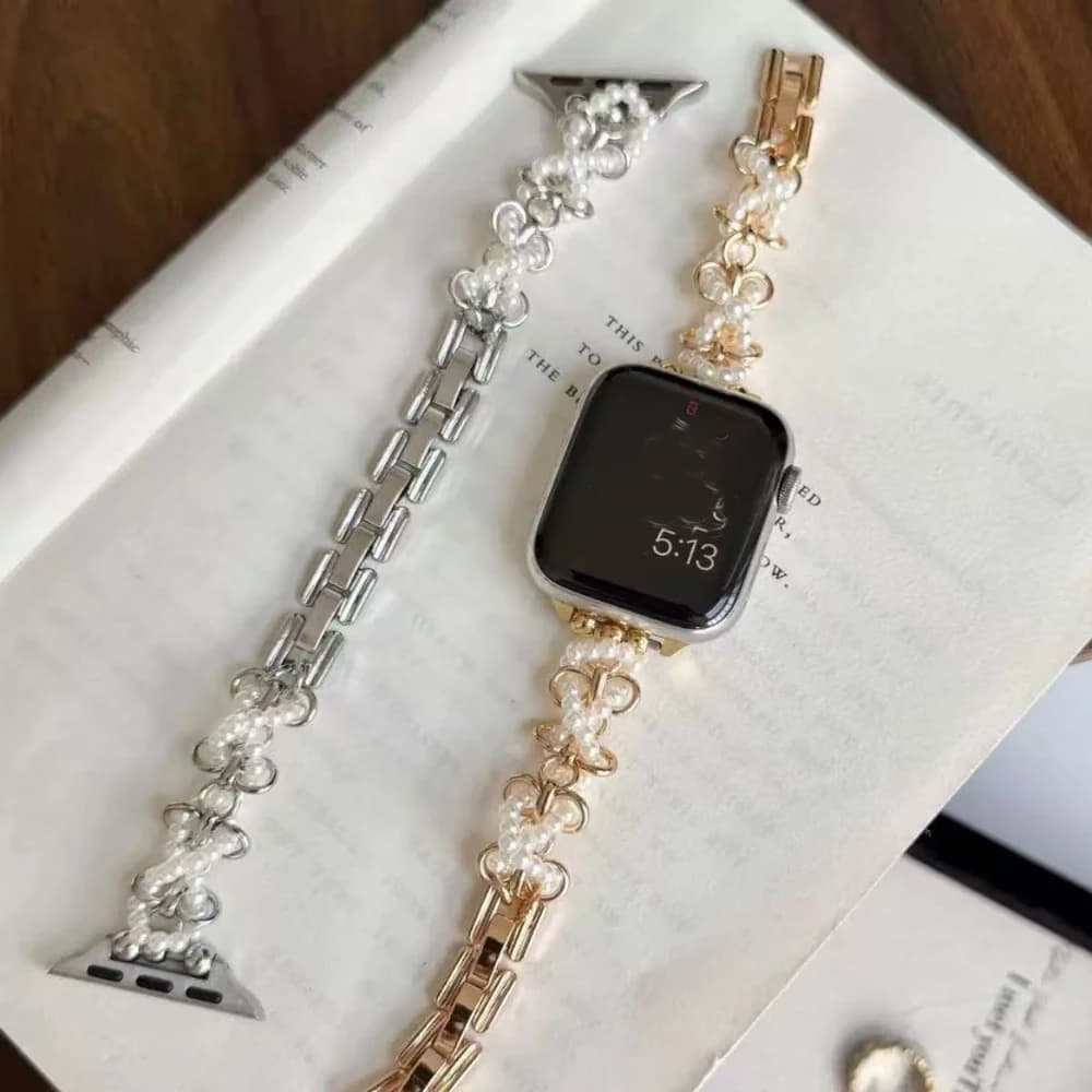 Cinturino da donna in acciaio inossidabile per Apple Watch Ultra 2/1 49mm 10 9 8 7 42mm 46 44 45mm cinturino con perle per IWatch 6 5 4 SE 38 40 41mm