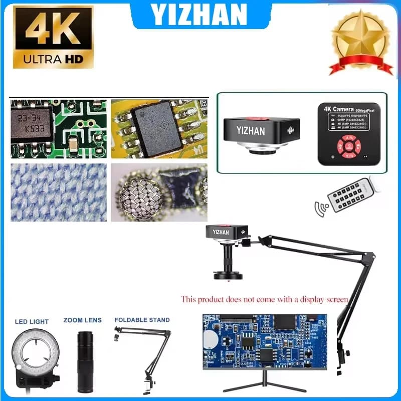 YIZHAN 4K 60MP Sony Imx 415L Sensore Microscopio elettronico set con lente 150X Microscopio video per saldatura Riparazione di telefoni cellulari
