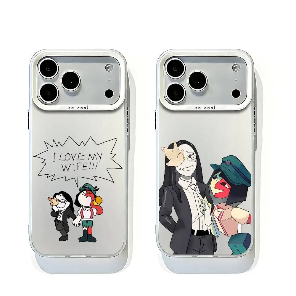 E-Ena and Coral glasses White Matte Large Lens Frame Cover For iPhone 12 11 14 13 17 16 15 Pro Max Plus Air XR