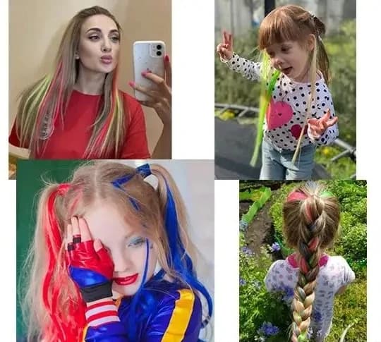 WIGSIN Extension Sintetiche Colorate 10 Pezzi, Clip-in per Capelli Lunghi e Lisci per Bambine, Ragazze e Donne