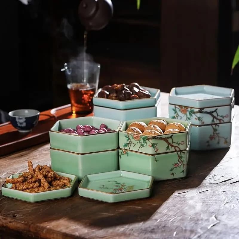 Chinese Style Creative Antique Style Ceramic Dried Fruit Box Snack Tea Tray Storage For Home Use kitchen Items Dessert Plate
