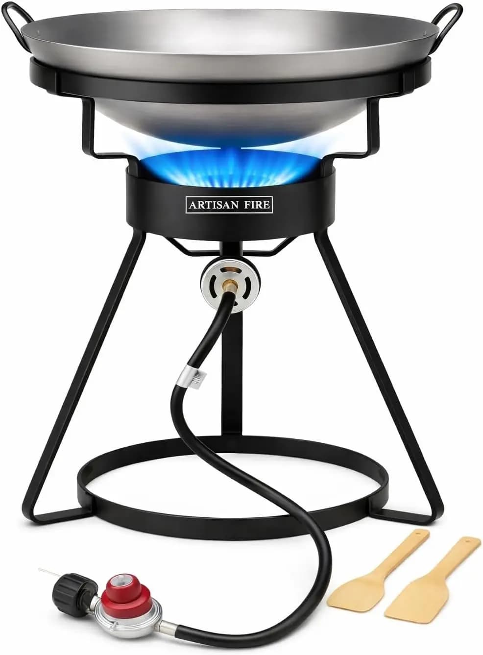 Fornello a Propano da Esterno con Wok in Acciaio - Bruciatore ad Alta Pressione da 55.000 BTU per Barbecue e Campeggio