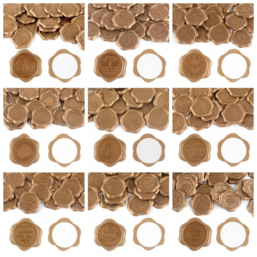 30 pieces style botanical text bee rabbit wax seal stickers self-adhesive wax wedding invitation bag seal gold stickers