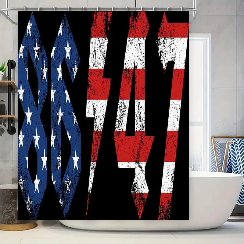 Tenda da doccia bandiera americana Tappeto da bagno impermeabile Decorazione decorativa per la casa Fodera da doccia 68% poliestere 32% cotone (Rosso/Bianco)