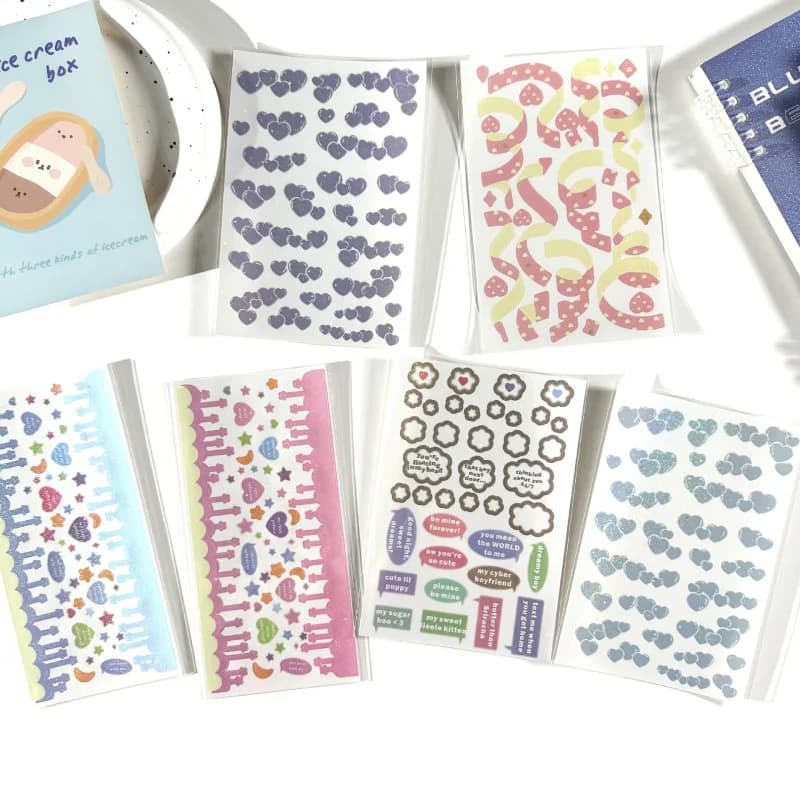 Coreano Laser Cartoon Star Moon Love Cloud Inglese Dialogo Box Adesivi Conto a mano Diario Notebook Adesivi decorativi fai da te