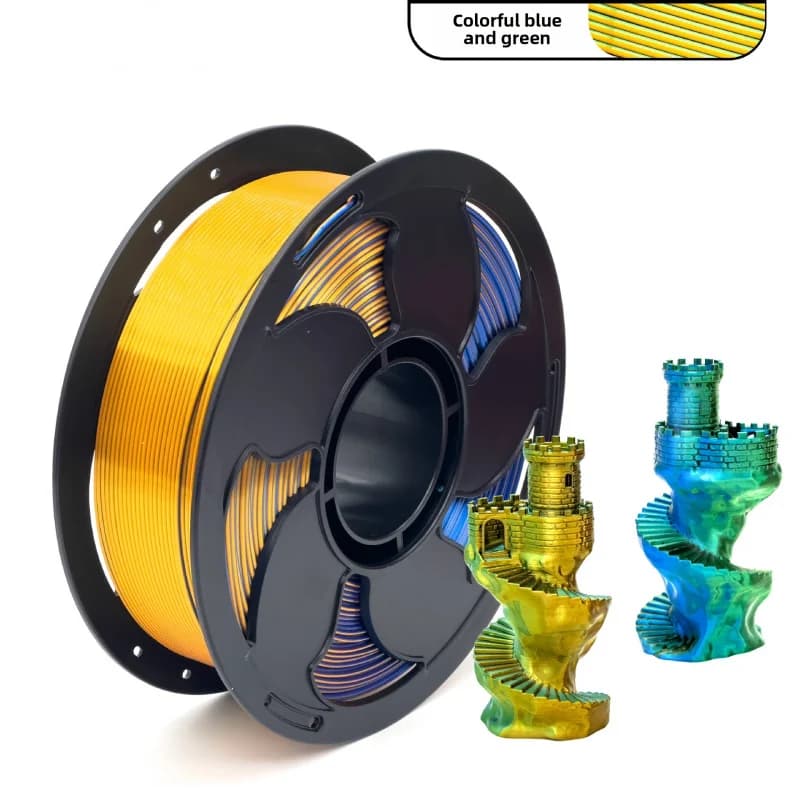 Silk PLA 3D Printer Filament, Tricolor Gradient Blue-Green-Orange, Color Shift PLA Material, 1KG Spool