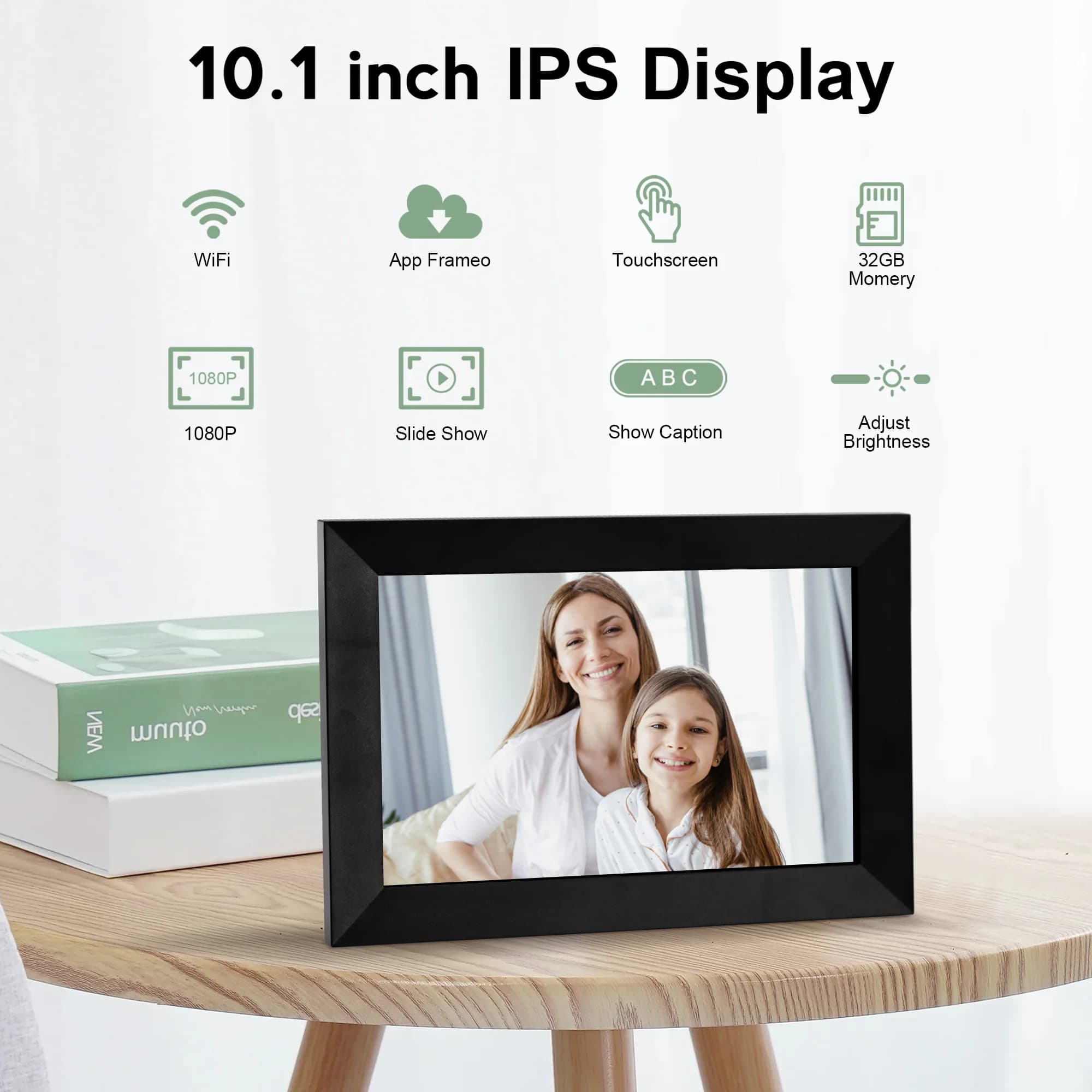 Veidoo WiFi Cloud Picture Frame 10'' 1080P IPS Touch Screen Digital Photo Frame with 32GB Type C Frameo System & Calendar Sync