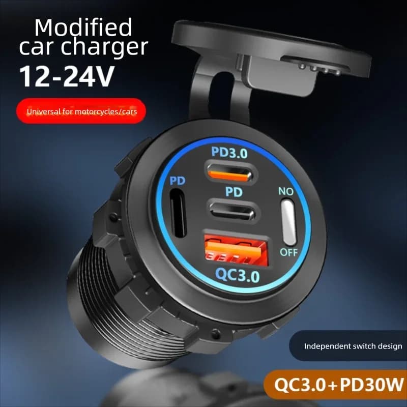 2/3/4 Port PD QC 3.0 USB Car Charger with Voltmeter Socket Power Outlet Adapter Waterproof for 12V/24V Car ATV Boat Hot Sale