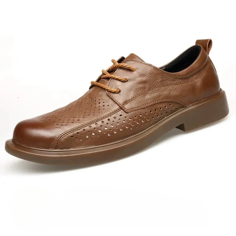 Scarpe eleganti da uomo in vera pelle, stile britannico, casual, traspiranti, con lacci, modello Derby, per ufficio, matrimonio, estate.