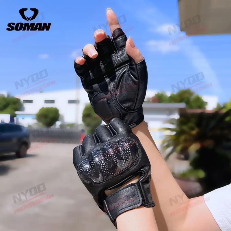 Guanti Estivi da Moto Mezze Dita per Guida All'aperto con Protezione in Fibra di Carbonio