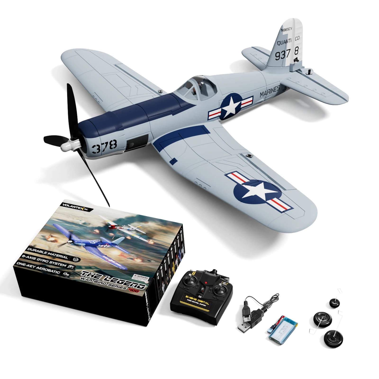 Aereo RC Volantex F4U Corsair 2.4Ghz 4CH con Apertura Alare di 400mm, Acrobazie con Un Tasto e Sistema di Stabilizzazione XPilot, Aeromodello RTF