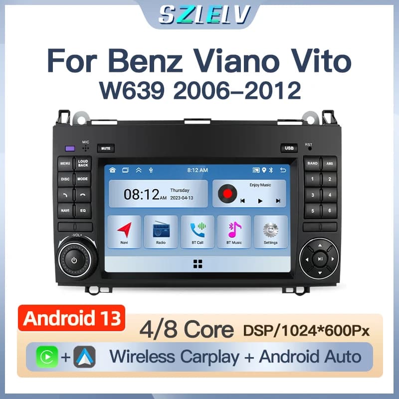 Per Mercedes Benz Viano Vito W639 2006-2012 Carplay Android Auto Lettore Video Multimediale GPS WIFI Auto Video Radio Audio 8Core BT
