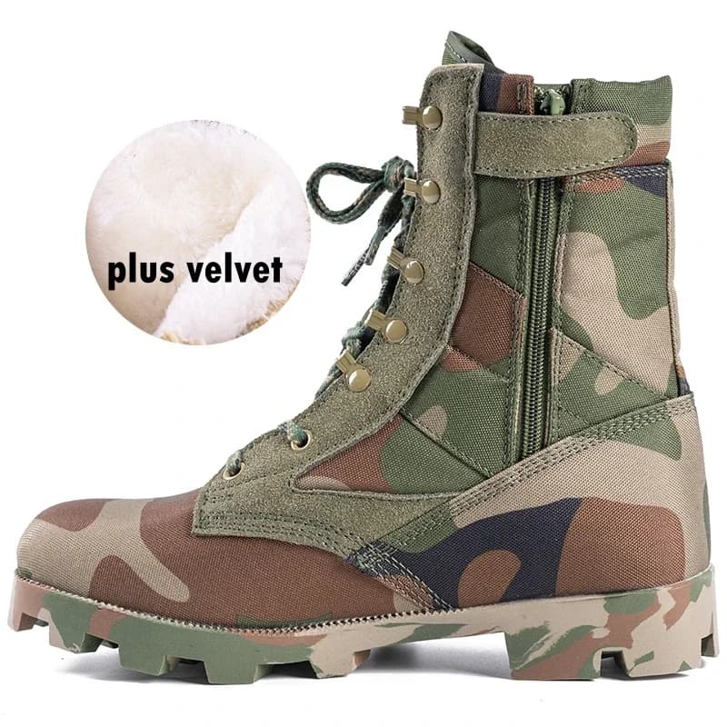 Stivali da arrampicata tattici mimetici da uomo Stivali da lavoro da combattimento da combattimento sul deserto con cerniera laterale alta Scarpe da trekking per alpinismo all'aperto