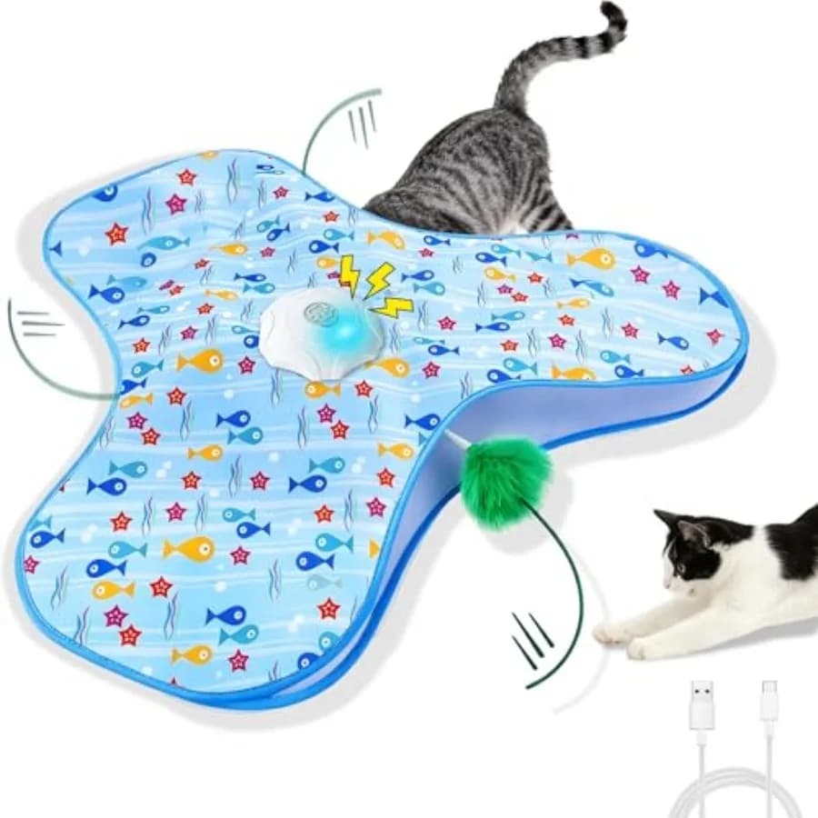 Interactive Cat Toys for Indoor Cats, Automatic Hide and Seek Motion-Activated Cat Toy with Moving Feather and Animal Chirps, U