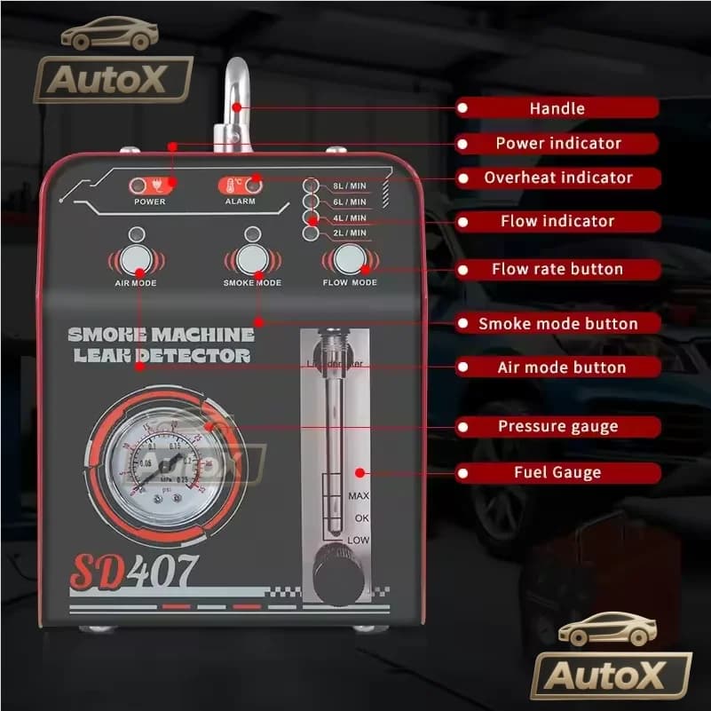 Automotive Smoke Machine Leak Detector 12V Dual Mode Car Pipe Leakage Tester with Pressure Gauge & Adjustable