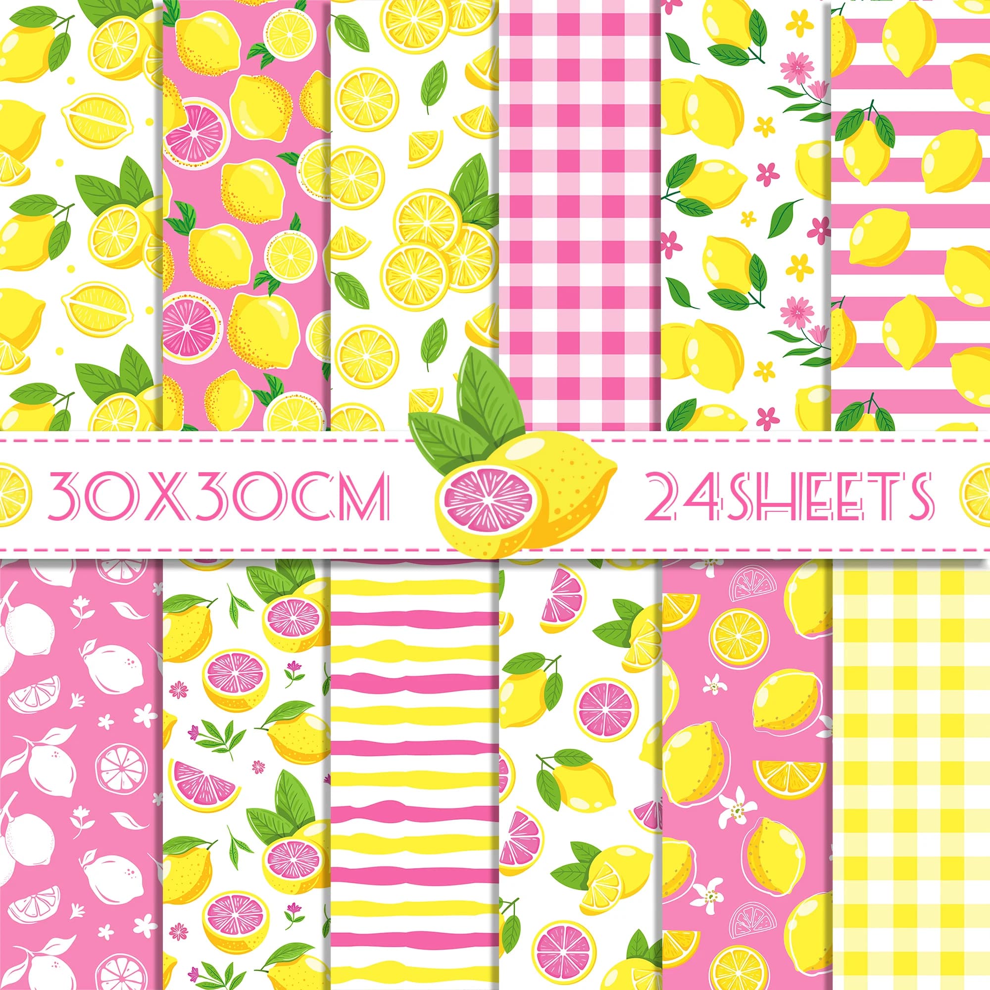 24pcs Pink Lemon Scrapbook DIY Craft Paper Background Paper Origami Card Making Photo Album Decoration For Birthday Gift Supply