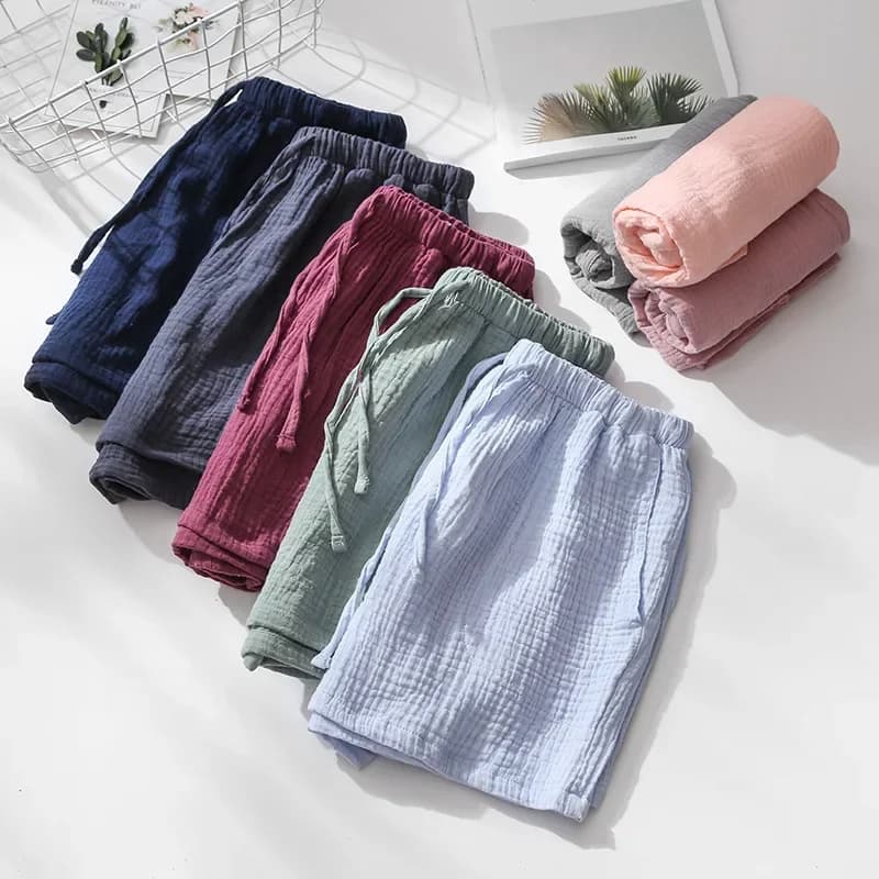 Night trousers for summer couple Night garments in cotton crêpe for men and women Pajamas pants night pants in elastic waist