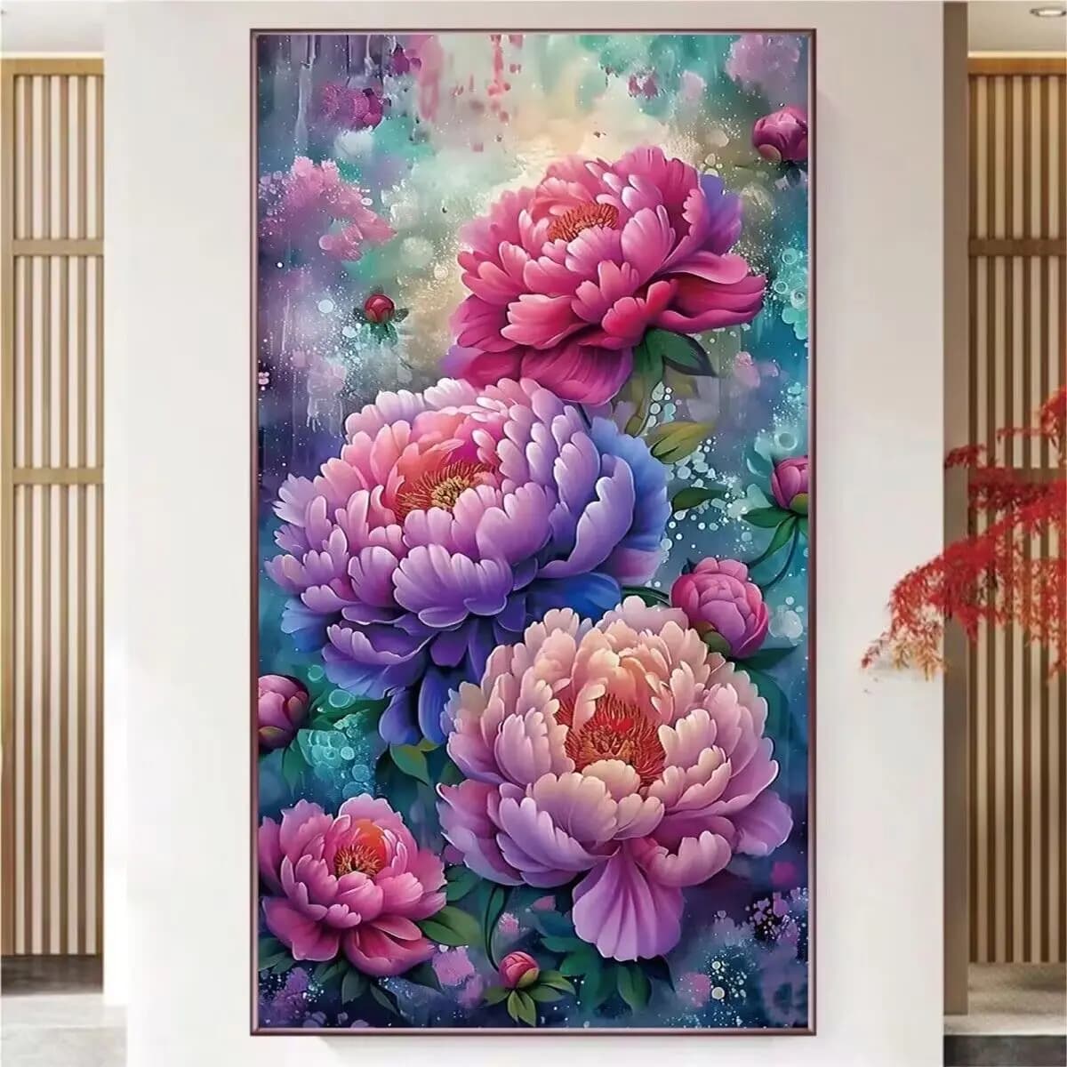 9ct 70x120cm Peony Flowers Embroidery DIY Chinese Style Printed Kits Cross Stitch Needlework Set Home Decor Crafts