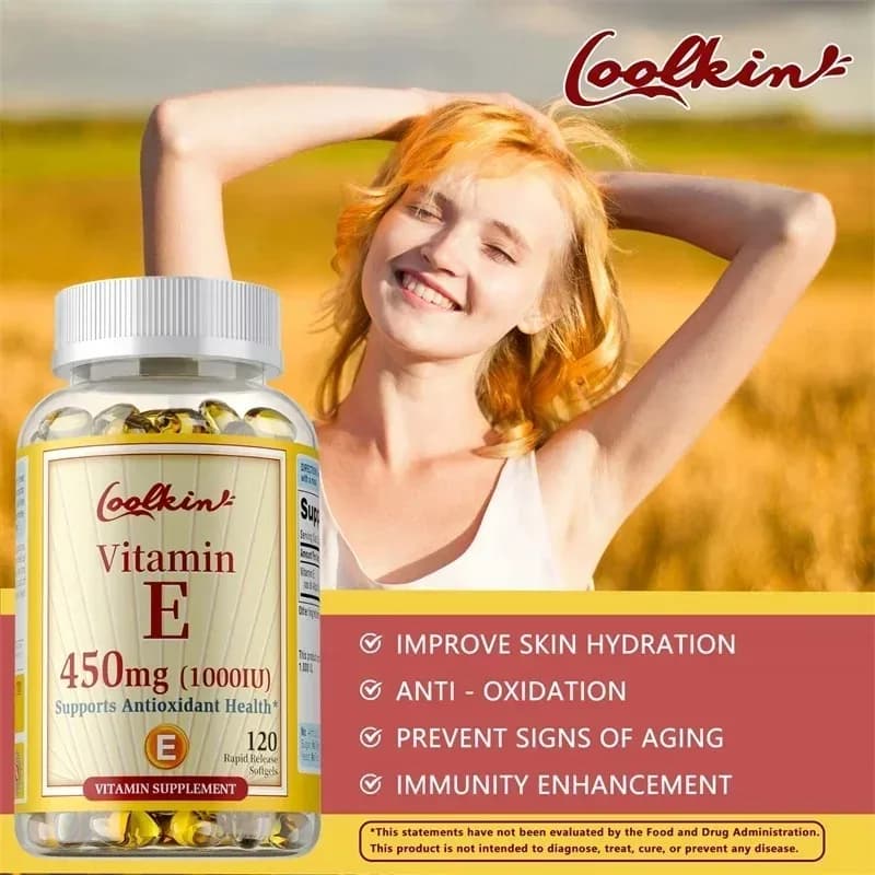 Vitamin E Capsules, Antioxidant Supplement, Support Skin Hair Nail Heart Brain Cardiovascular & Immune System Wellness