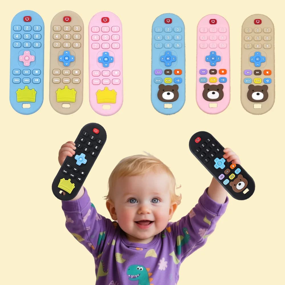 Massaggiagengive in silicone per bambini a forma di telecomando, per la dentizione e il sollievo dal dolore orale, giocattolo anti-ingozzamento