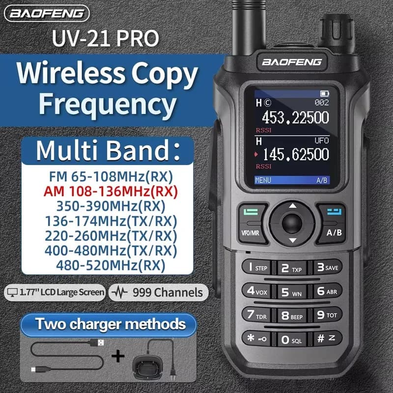 Baofeng Radio Air Band Frequenza di copia wireless Uv-21 Pro V2 5W per campeggio Radio bidirezionale Noaa Walkie Talkie a lungo raggio