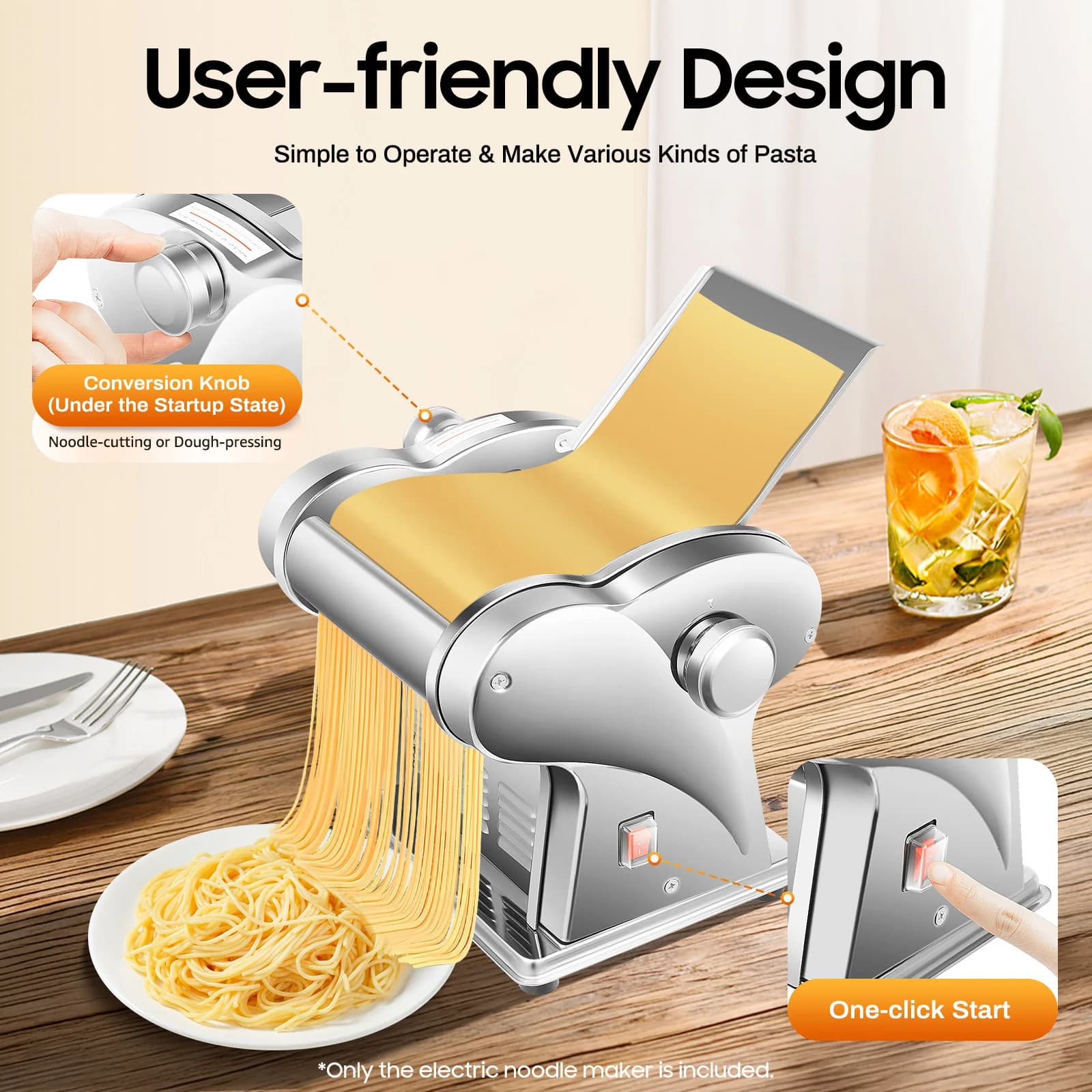 Macchina per Pasta Elettrica a 2 Lame in Acciaio Inox, Spessore Regolabile, per Cucina Domestica