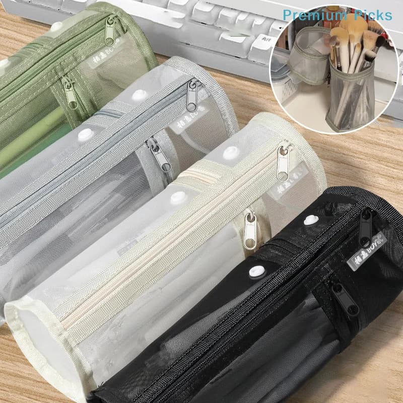 Mesh Dual-use Makeup Brush Storage Bag Portable Brush Case Simple Large Capacity Brush Bucket Holder Travel Stand-up Pouch