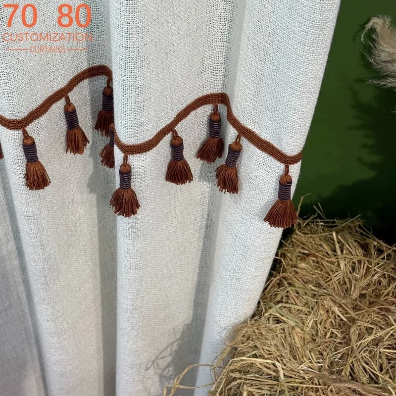 New White Chinese Woven Cotton and Linen Window Screen Curtains for Tassel Living Room Bedroom French Window Balcony Customized