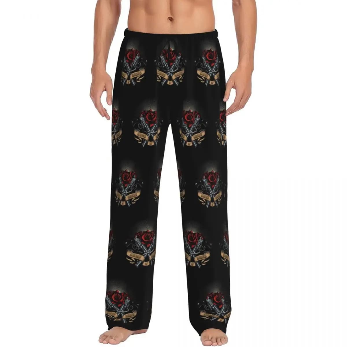 Pantaloni da Pigiama Personalizzati con Stampa Guns N' Roses per Uomo, Abbigliamento da Notte Heavy Metal con Tasche