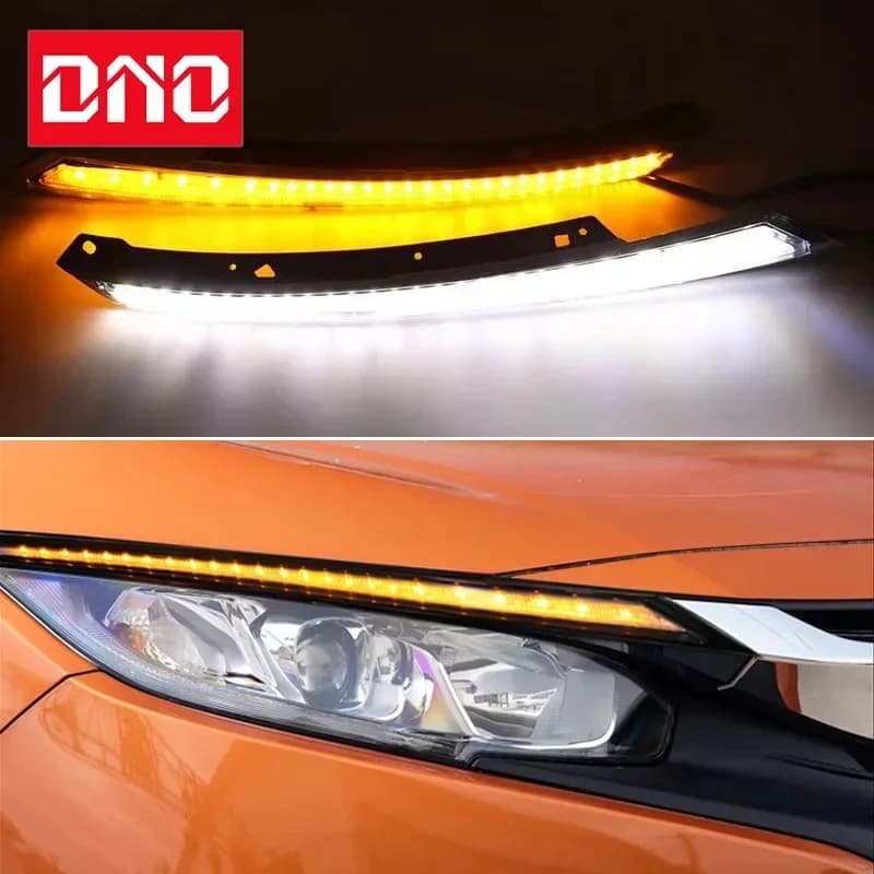 Luci diurne a LED DRL 12V per Honda Civic 2016 2017 2018 con indicatore di direzione giallo, luce di marcia diurna, fendinebbia, faro anteriore