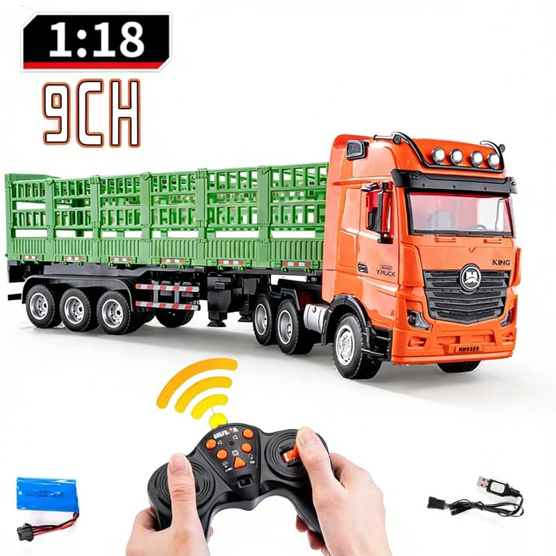 Camion RC Huina Modello 9CH 1:24, Veicolo da Costruzione in Lega, Auto Radiocomandata 2.4G, Giocattolo per Ragazzi