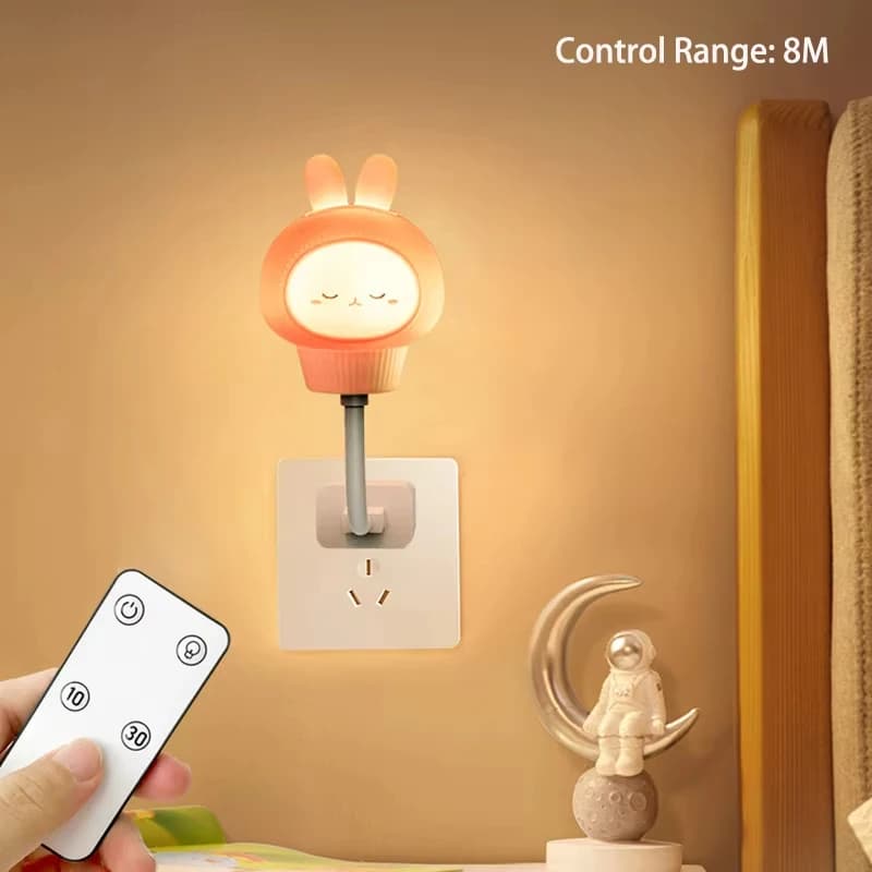 Luce notturna USB LED simpatico cartone animato orso pulcino gattino con telecomando per comodino decorazione camera da letto per bambini