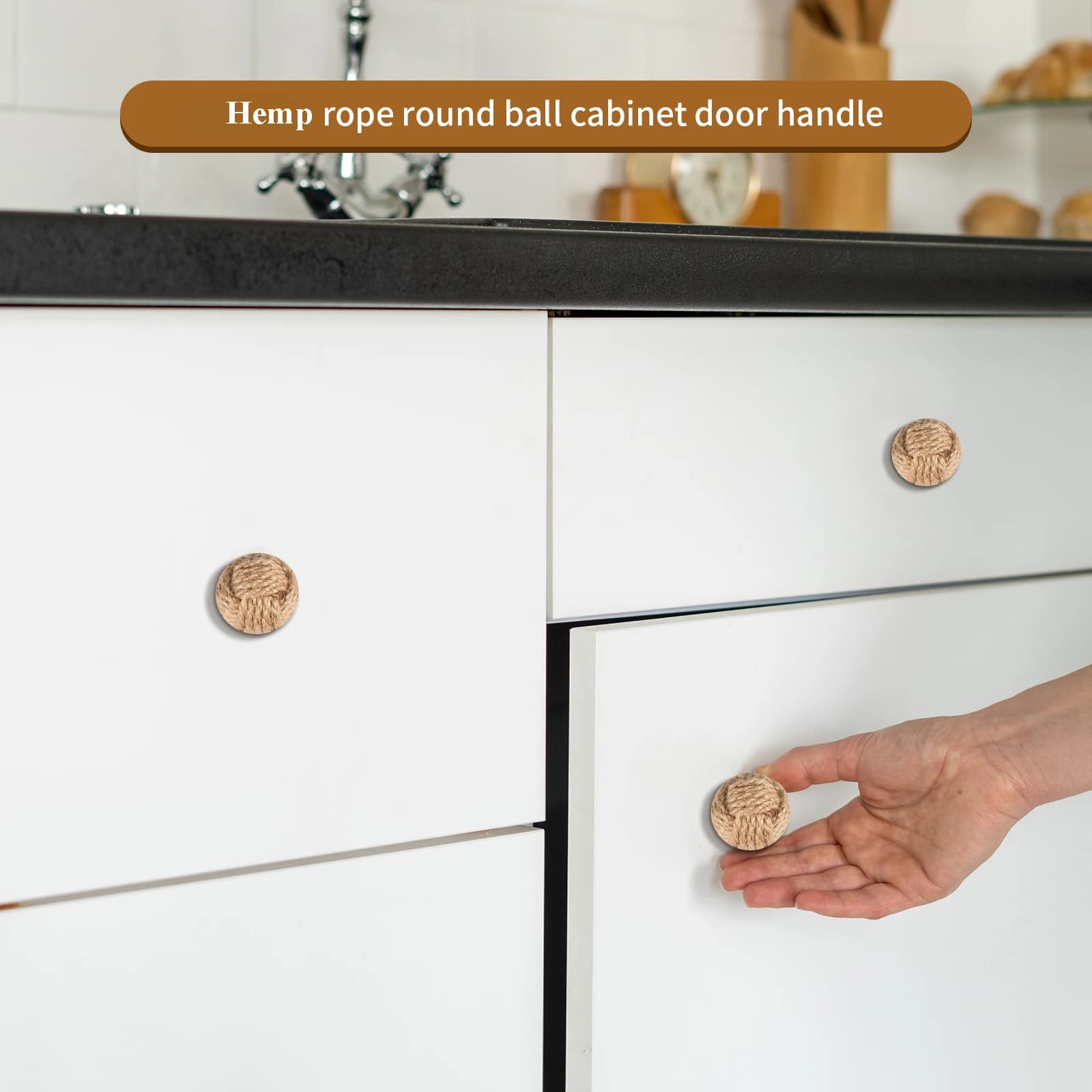 Hemp rope drawer knobs Handmade round cabinets Drawer handles Door handles for wooden kitchen cabinets for furniture