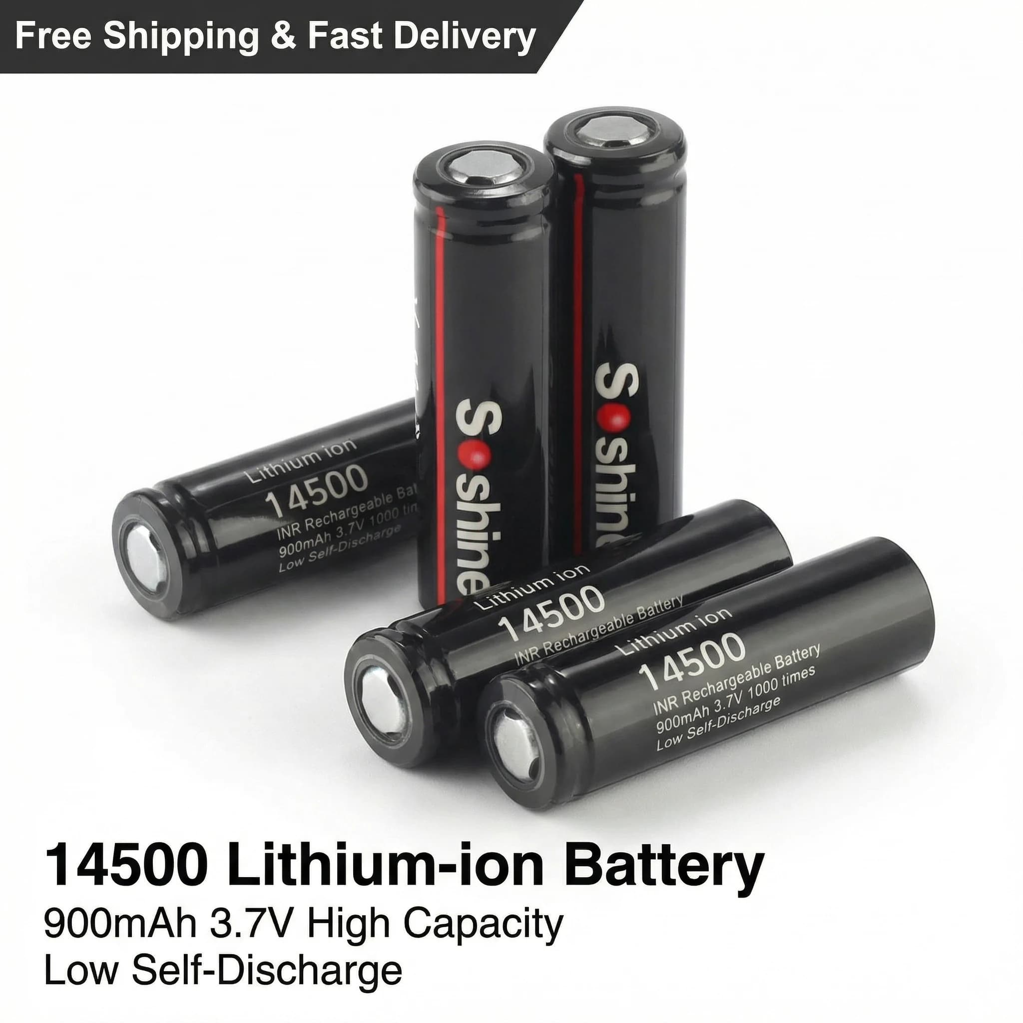 Batteria al Litio Ricaricabile 3.7V 14500 900mAh Formato AA per Spazzolino Elettrico, Rasoio, Torcia LED