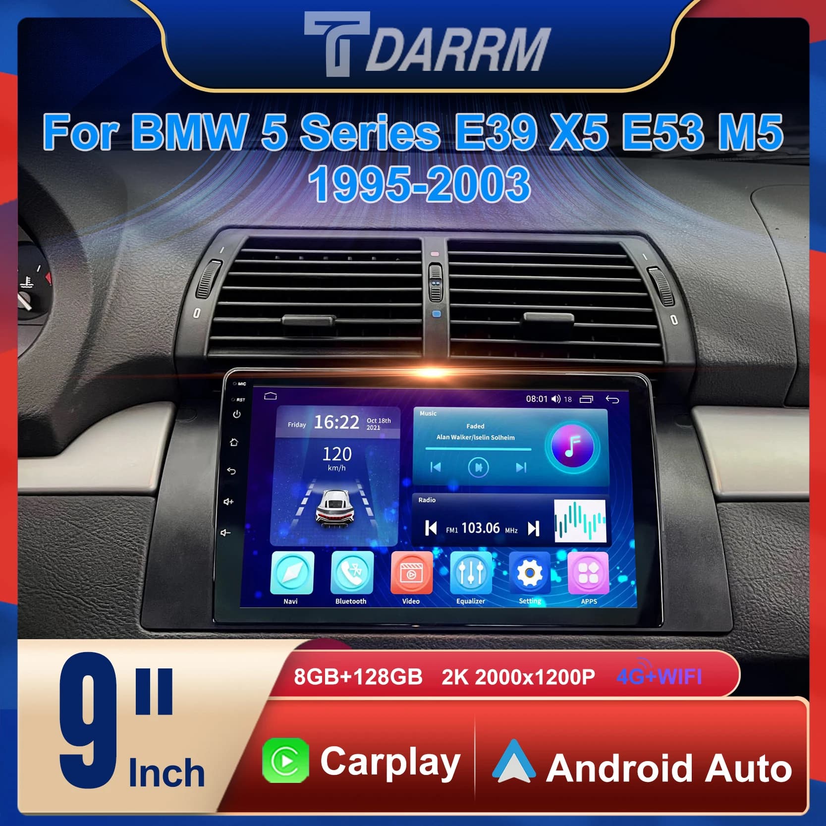 For BMW Series 5 E39 X5 E53 M5 1995-2003 Automotive Screen Radio Android 12 Multimedia Screen Stereo Carplay Navigation Reader