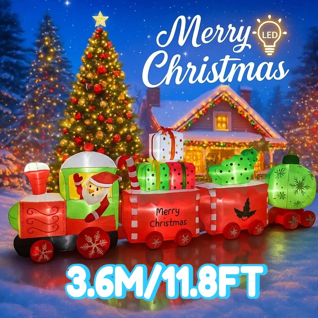 11,8FT Decorazioni fai da te per le vacanze domestiche Treno di Babbo Natale Festa gigante gonfiabile di Natale con luci a LED Forniture per il cortile di Natale Ornamenti