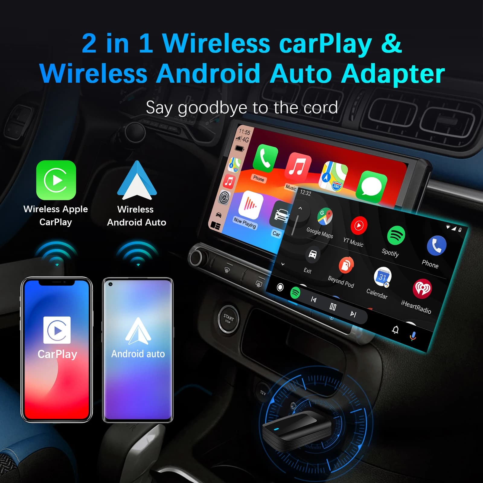 NEW 2in1 Wireless CarPlay Android Car Adapter Wireless Smart USB Dongle Mini Box for Auto Wired Factory, Plug And Play