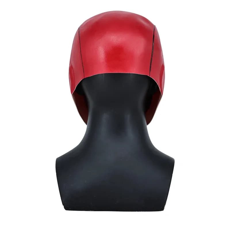 Maschere CyCosplay Casco da supereroe con cappuccio rosso in lattice per uomo adulto Maschere per il viso Halloween Party Masquerade Costume di carnevale Prop