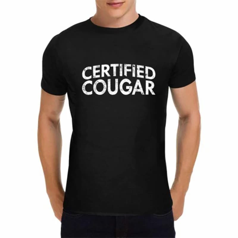 T-shirt girocollo nera da uomo T-shirt grafica Cougar certificato S-3XL T-shirt compleanno Regali divertenti per uomo WHX 180g