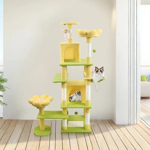 Grande Albero per Gatti in Legno Massello con Tiragraffi, Piattaforma per Salti e Capsula, Realizzato con Sisal Resistente