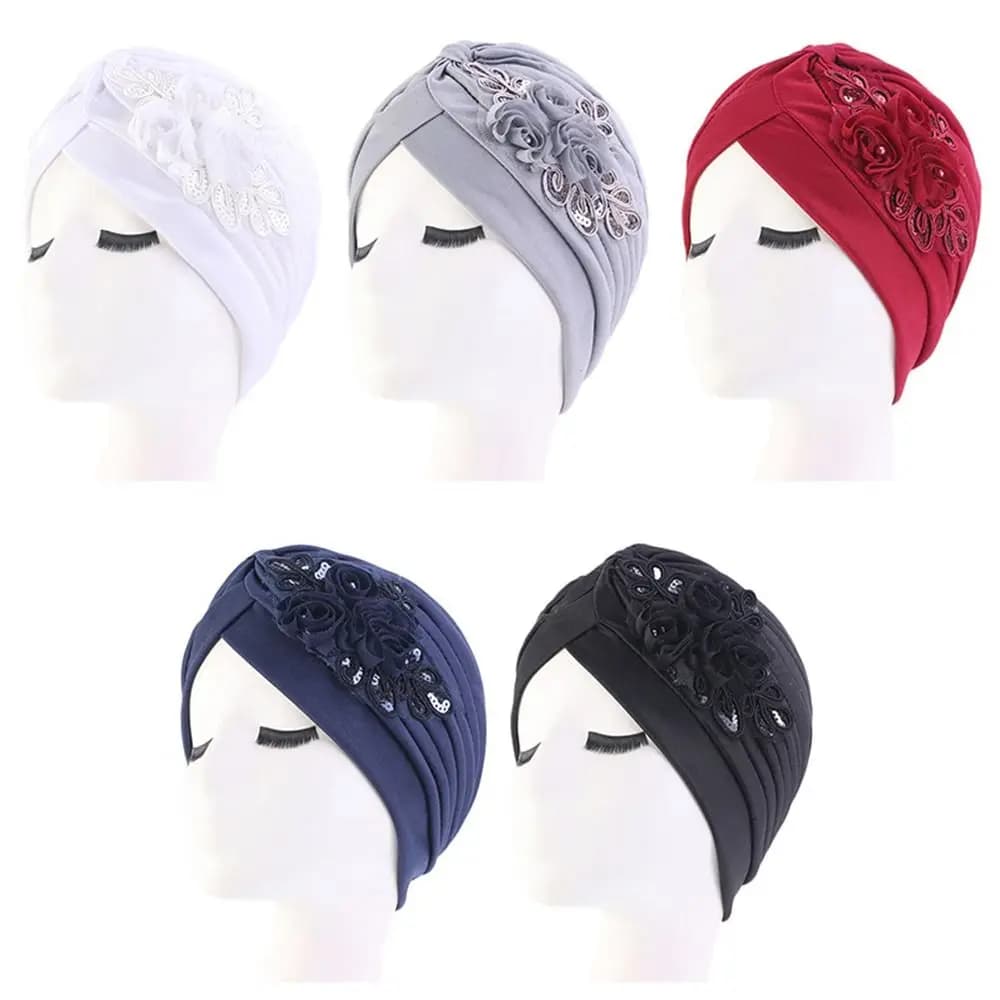 Copricapo con Paillettes e Fiori, Turbante Musulmano, Copricapo Indianno, Hijab Interno, Cappello di Notte
