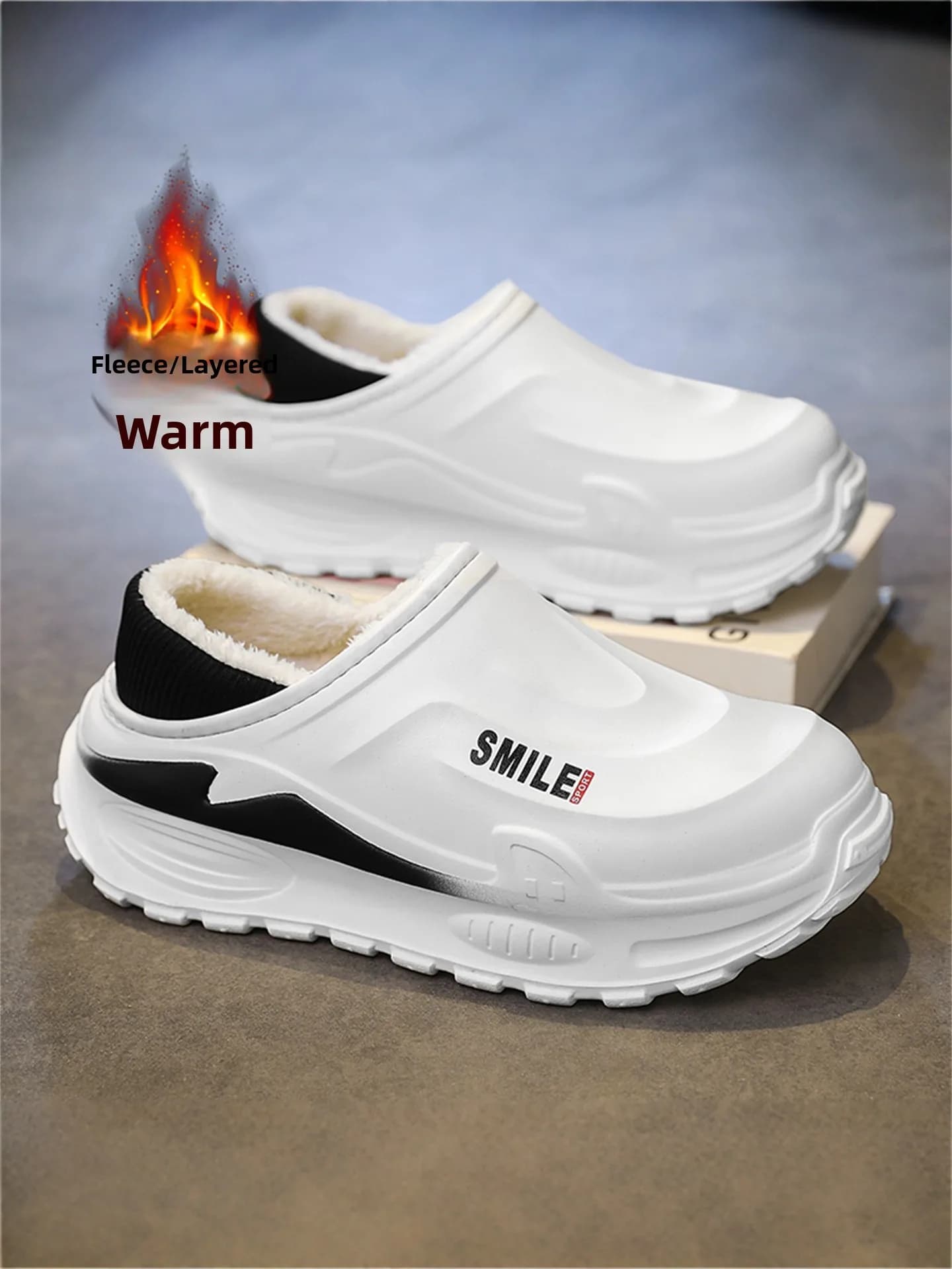 Men's Cotton Slippers Winter Anti-Slip Waterproof Indoor Home Fleece Lined Warmth Prevent Cold with Heel Cover One-Strap Sandals