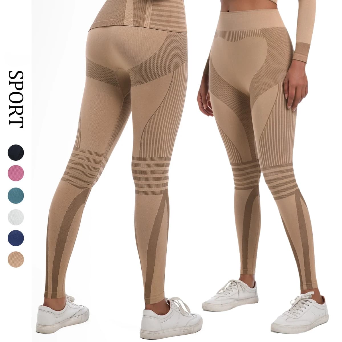 Leggings sportivi da donna a vita alta push-up, traspiranti, ad asciugatura rapida, per yoga e corsa, con motivo a righe e effetto push-up sui glutei.