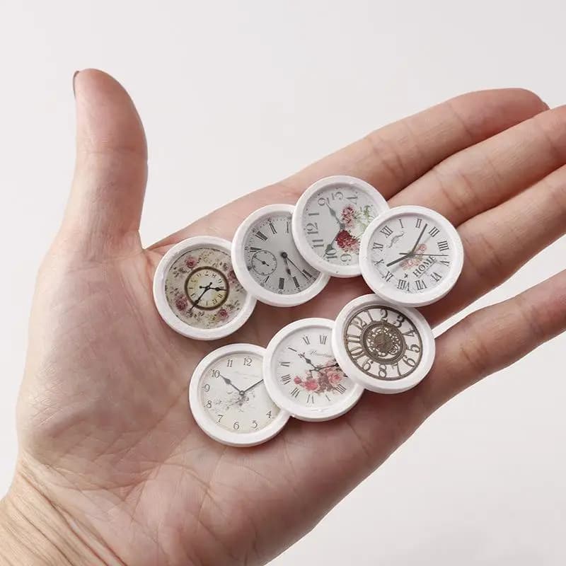 Set di 7 Miniature per Casa delle Bambole, Decorazione Casa 1:12, Modellino di Orologio da Parete, Accessori per Giocattoli e Ornamenti Fai-da-Te