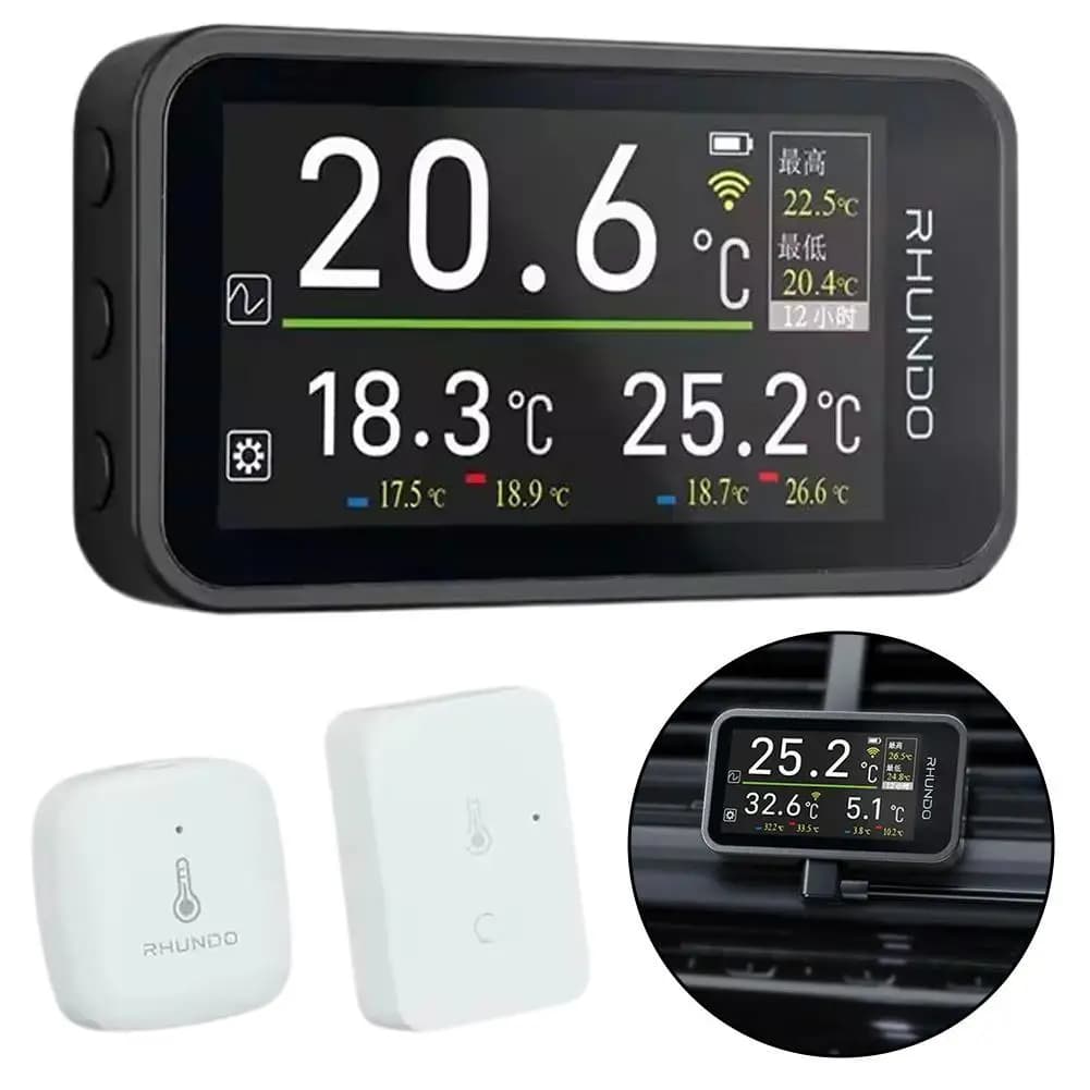 Car LCD Digital Thermometer, Indoor Outdoor Temperature Monitor for Vehicle Home, Waterproof Auto Tools with Large Display
