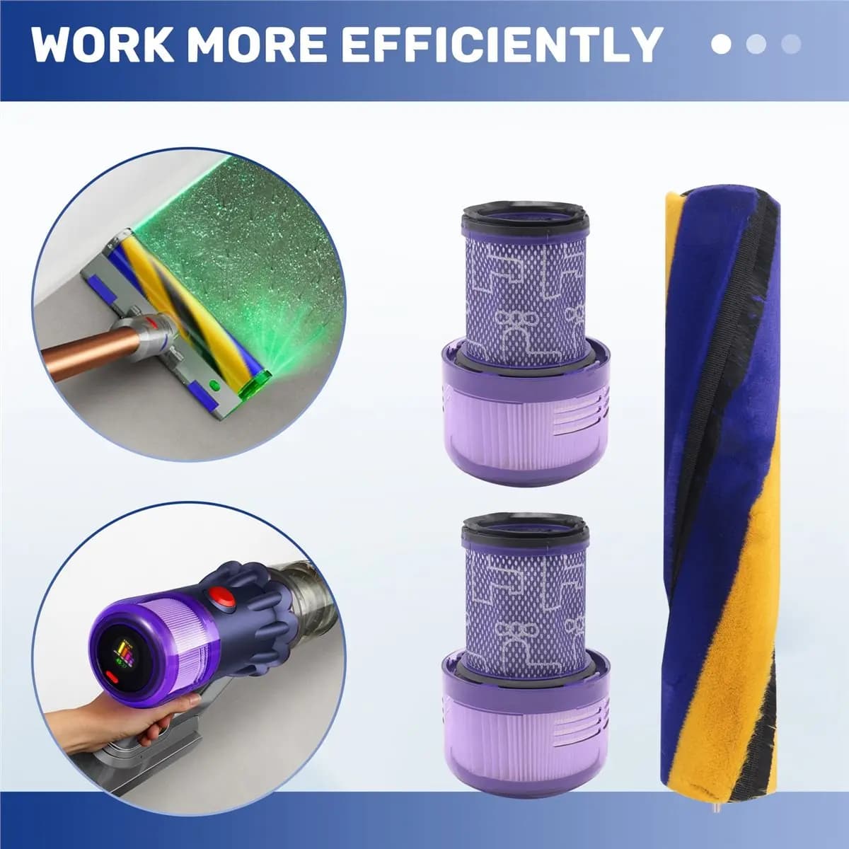 (A25M) For Dyson V12 Detect Slim Roller Brushes, Vacuum Cleaner Roll Floor Nozzle Accessories with HEPA Filter