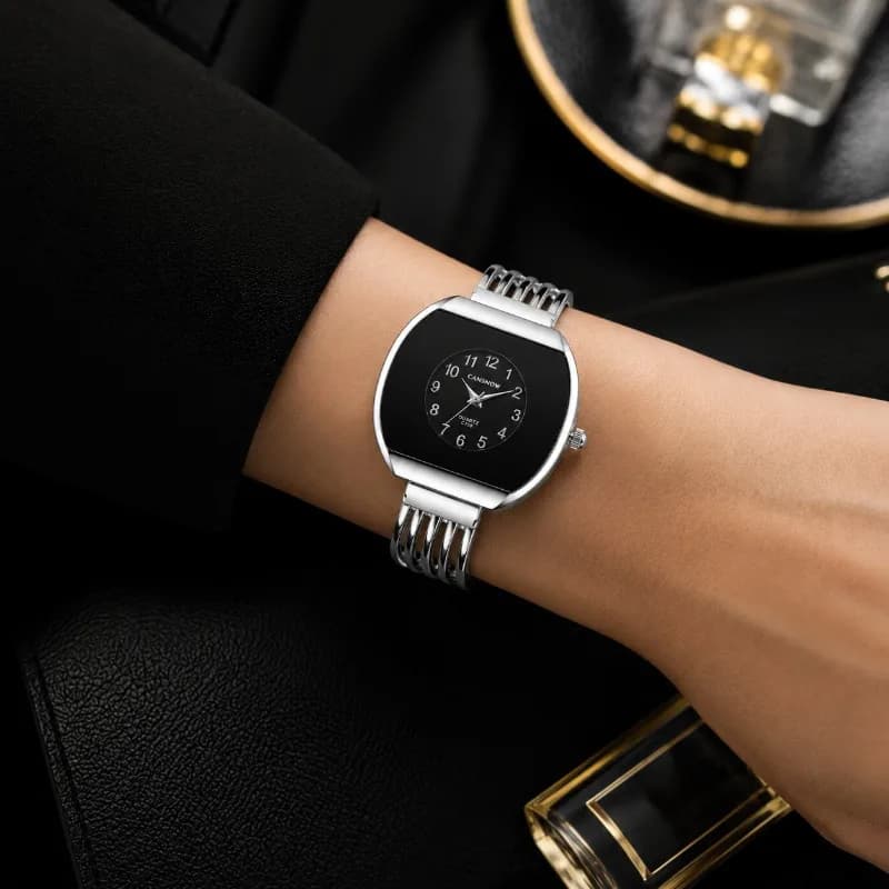 CANSNOW Orologio da Polso di Lusso con Bracciale Aperto per Donne, Quadrante Quadrato Irregolare, Orologio al Quarzo, Elegante Regalo di Gioielleria per Signore